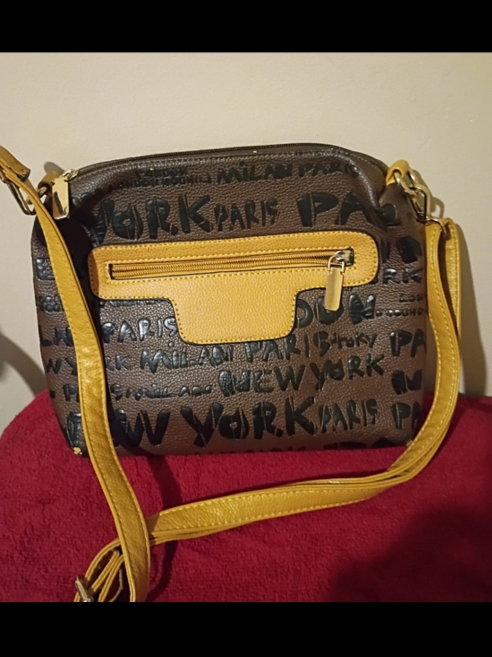 Blank NYC Brown Canvas Crossbody with Yellow Accents